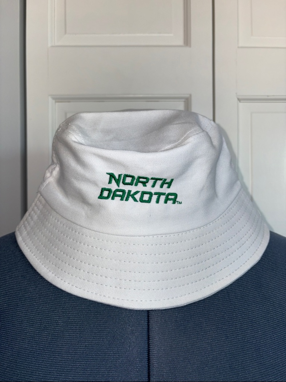 North Dakota Embroidered White Bucket Hat